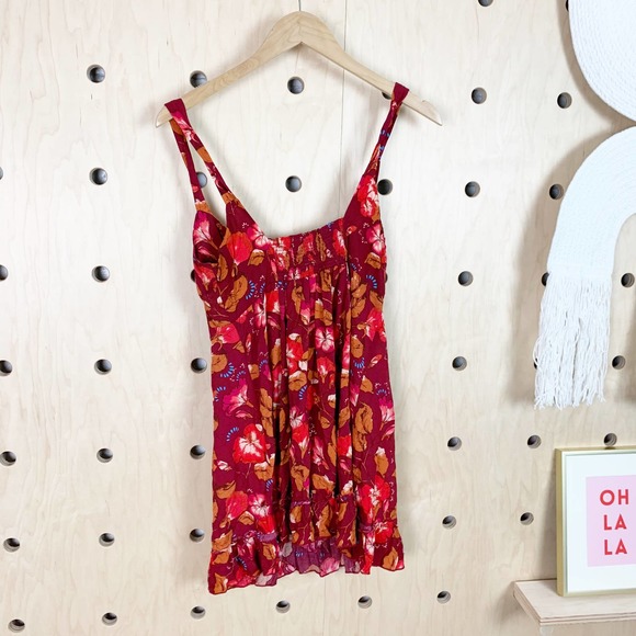 Free People Women's Lattice Lovers Slip Mini Floral Red Dress Size Small - Picture 4 of 6